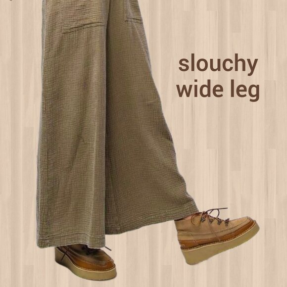 EASEL "Here I Am" Mineral Washed Wide Leg Jumpsuit Adjustable Tie Straps Pockets - Picture 12 of 16